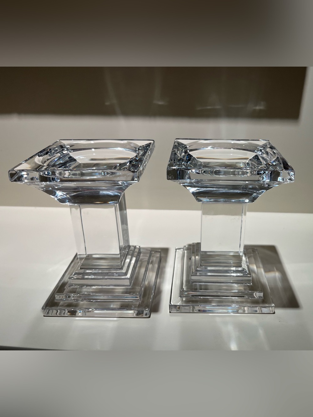 Pair Vintage WATERFORD Crystal “Metropolitan” Pillar Candle Holders.